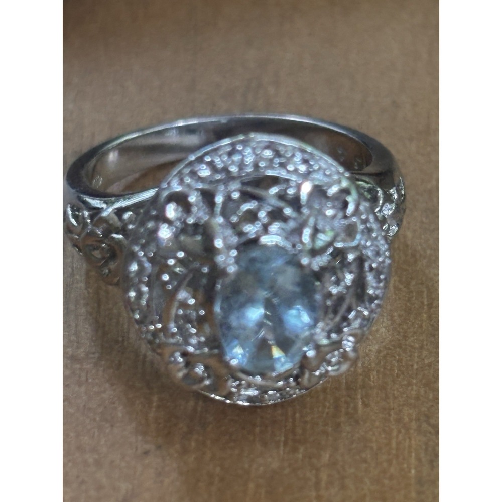 Natural Aquamarine Sterling Silver Ring Size 9